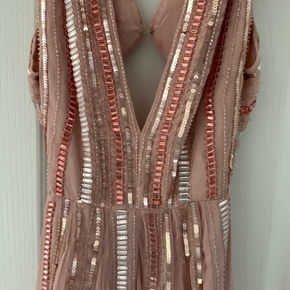 ASOS SALON Sequin Mesh Fit and Flare Midi Dress dress pink beaded size 2 prom - Picture 4 of 15